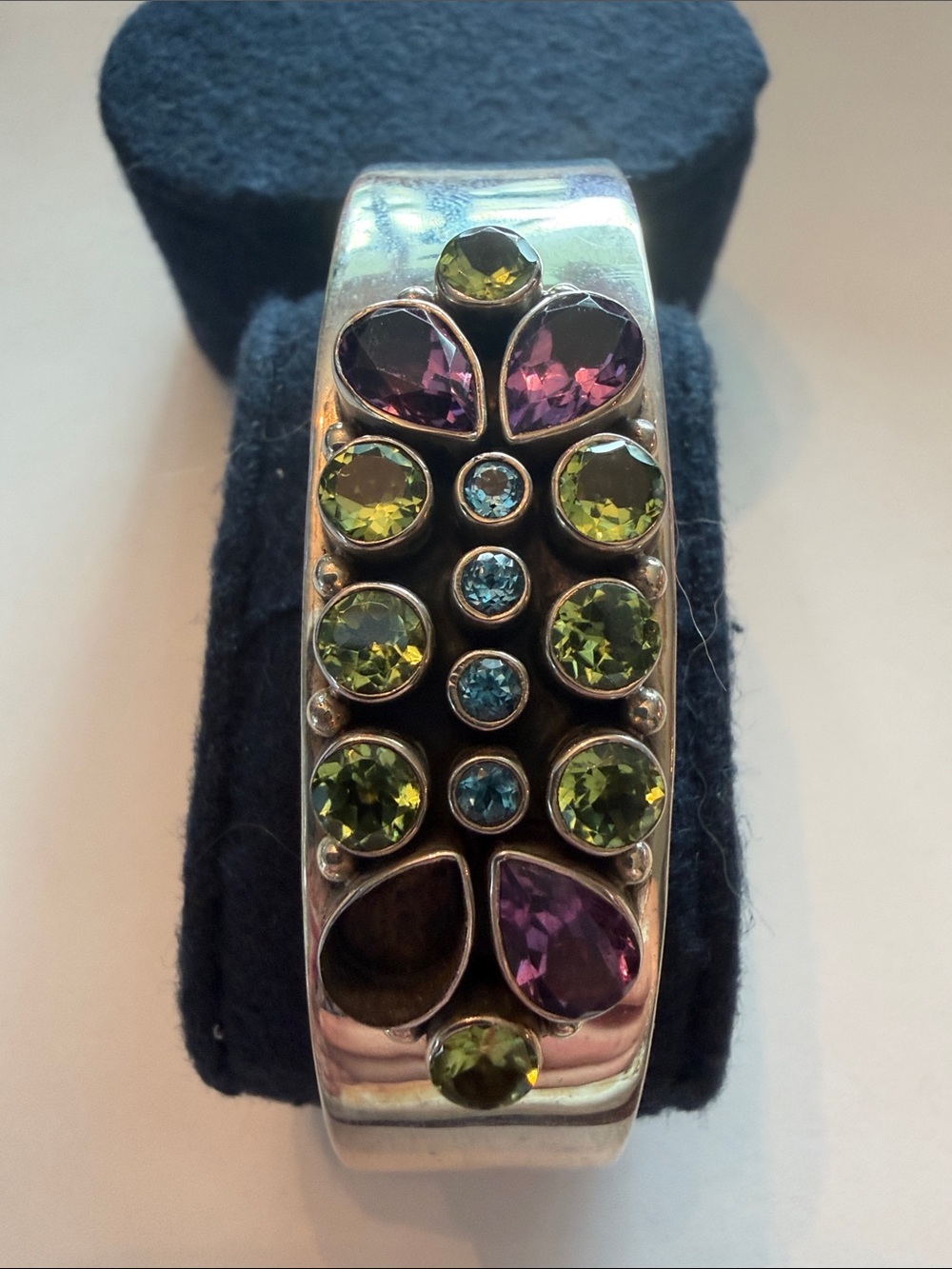 Nicky Butler Vintage 925 Silver Cuff Bracelet Peridot Amethyst Topaz